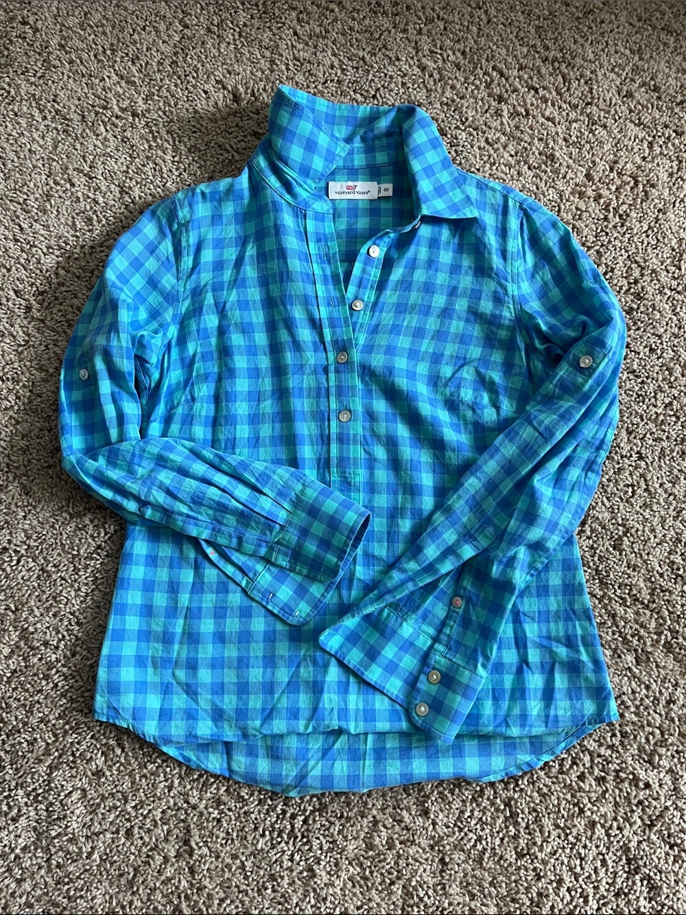 Vineyard Vines women’s' Teal & Blue Plaid Button-Down Shirt